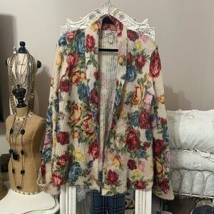 Lucky brand vintage cabbage rose cardigan xl
